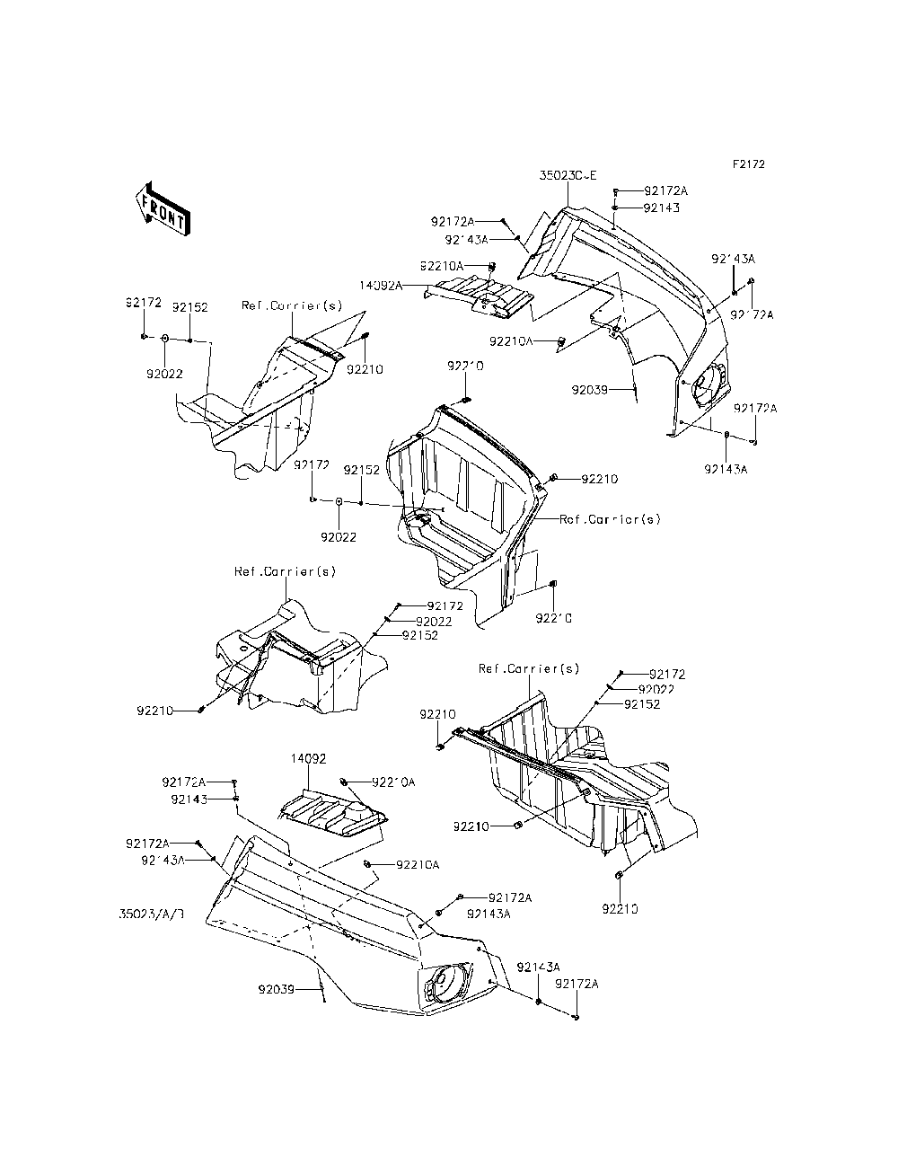 Rear Fender Diagram and Parts List for KRT800CFF 2015 Kawasaki Lawn Tractor Accessories