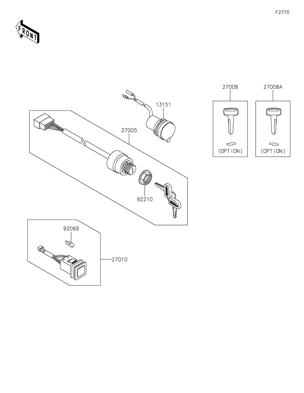 Ignition Switch Diagram and Parts List for KAF620RMFNN 2021 Kawasaki Lawn Tractor Accessories