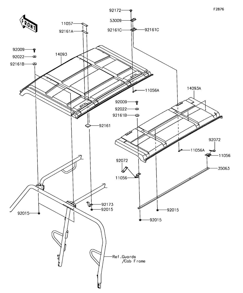 Sun Top Diagram and Parts List for KAF1000CHF 2017 Kawasaki Lawn Tractor Accessories