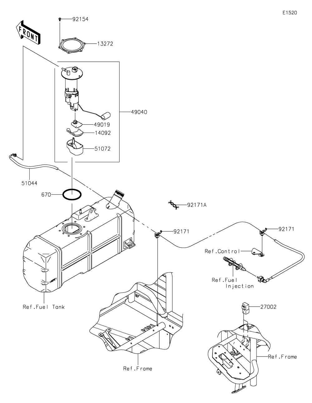Fuel Pump Diagram and Parts List for KAF620MLF 2020 Kawasaki Lawn Tractor Accessories