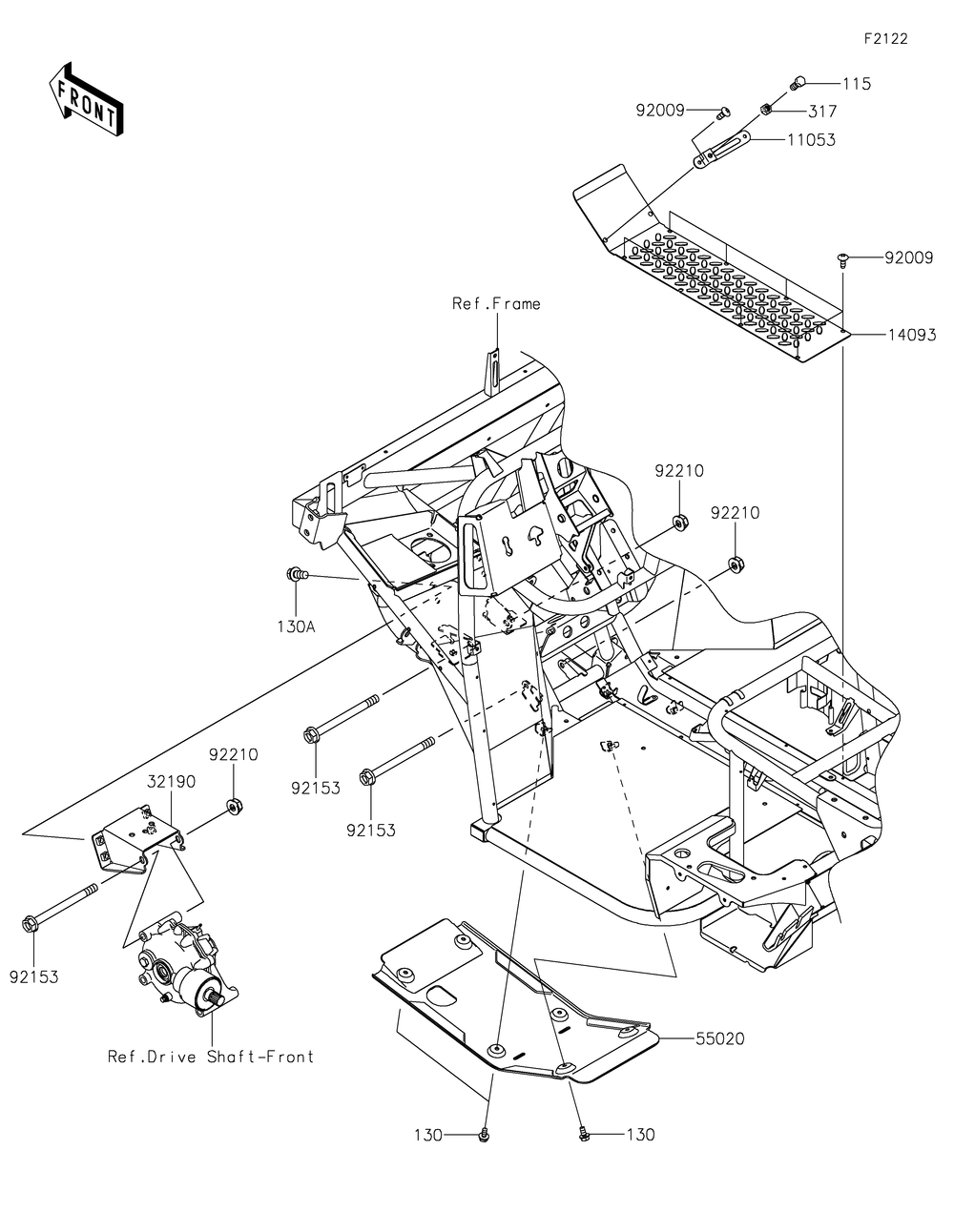 Engine Mount Diagram and Parts List for KAF400RLS 2020 Kawasaki Lawn Tractor Accessories