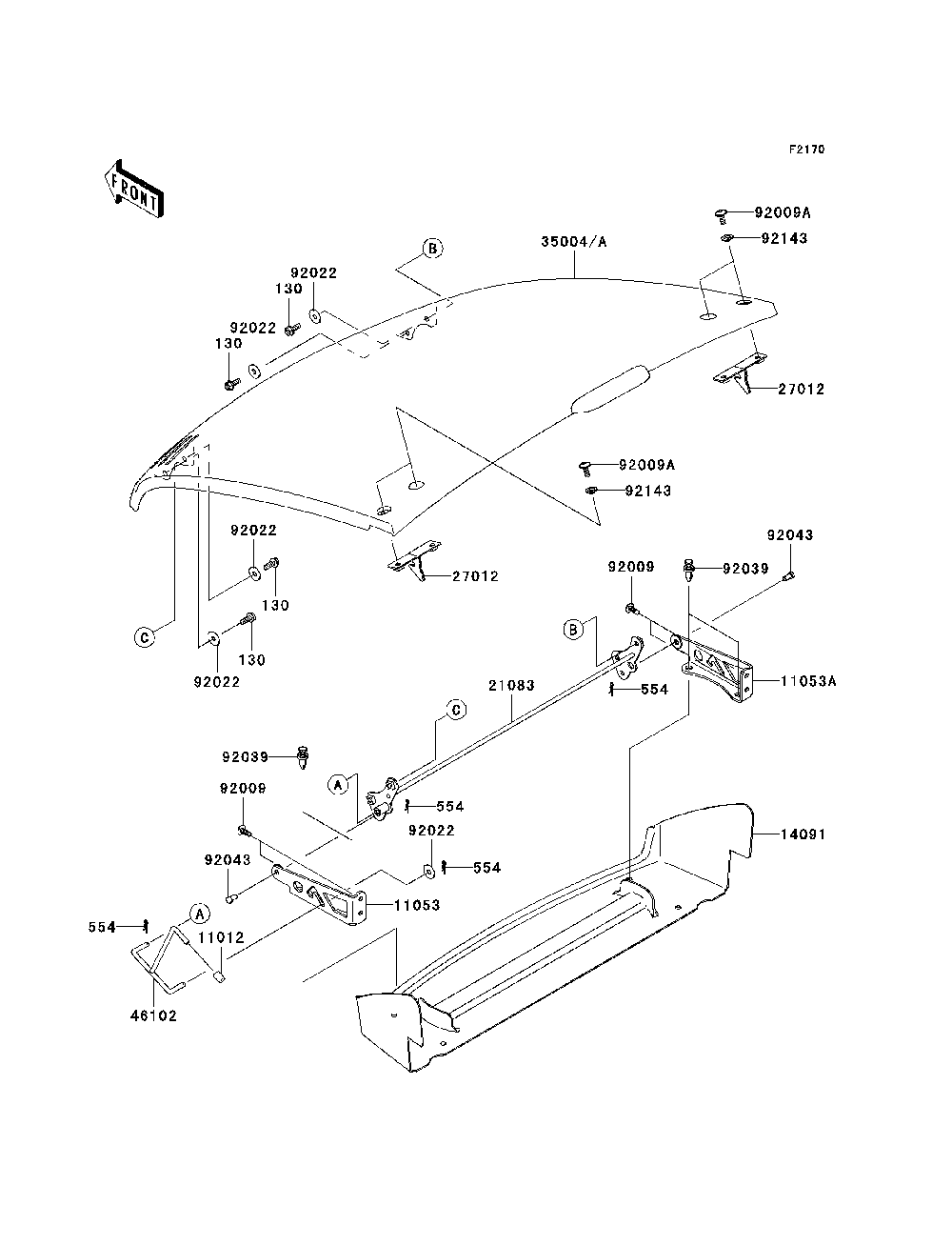 Fenders Diagram and Parts List for KAF400C7F 2007 & Prior Kawasaki Lawn Tractor Accessories