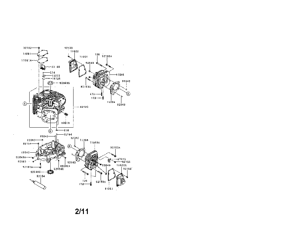 Cylinder/crankcase Diagram and Parts List for FR600V-AS05  Kawasaki Engine