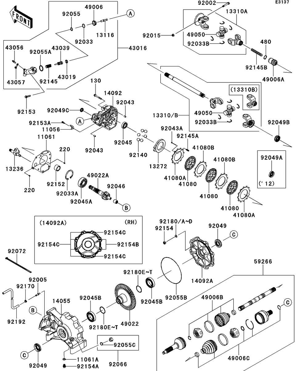 Drive Shaft-Rear Diagram and Parts List for KRT750ACF 2012 Kawasaki Lawn Tractor Accessories