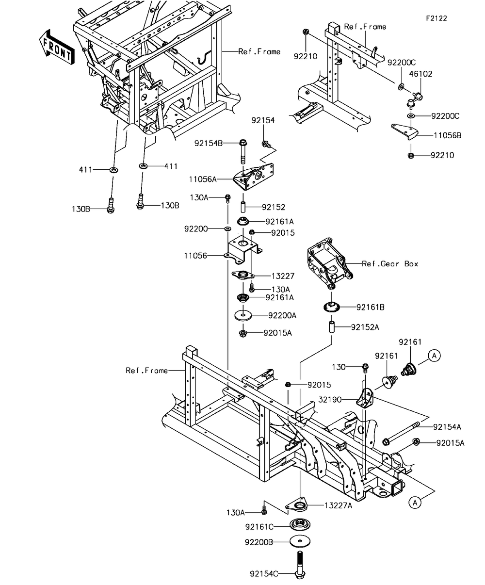 Engine Mount Diagram and Parts List for KAF820JHF 2017 Kawasaki Lawn Tractor Accessories