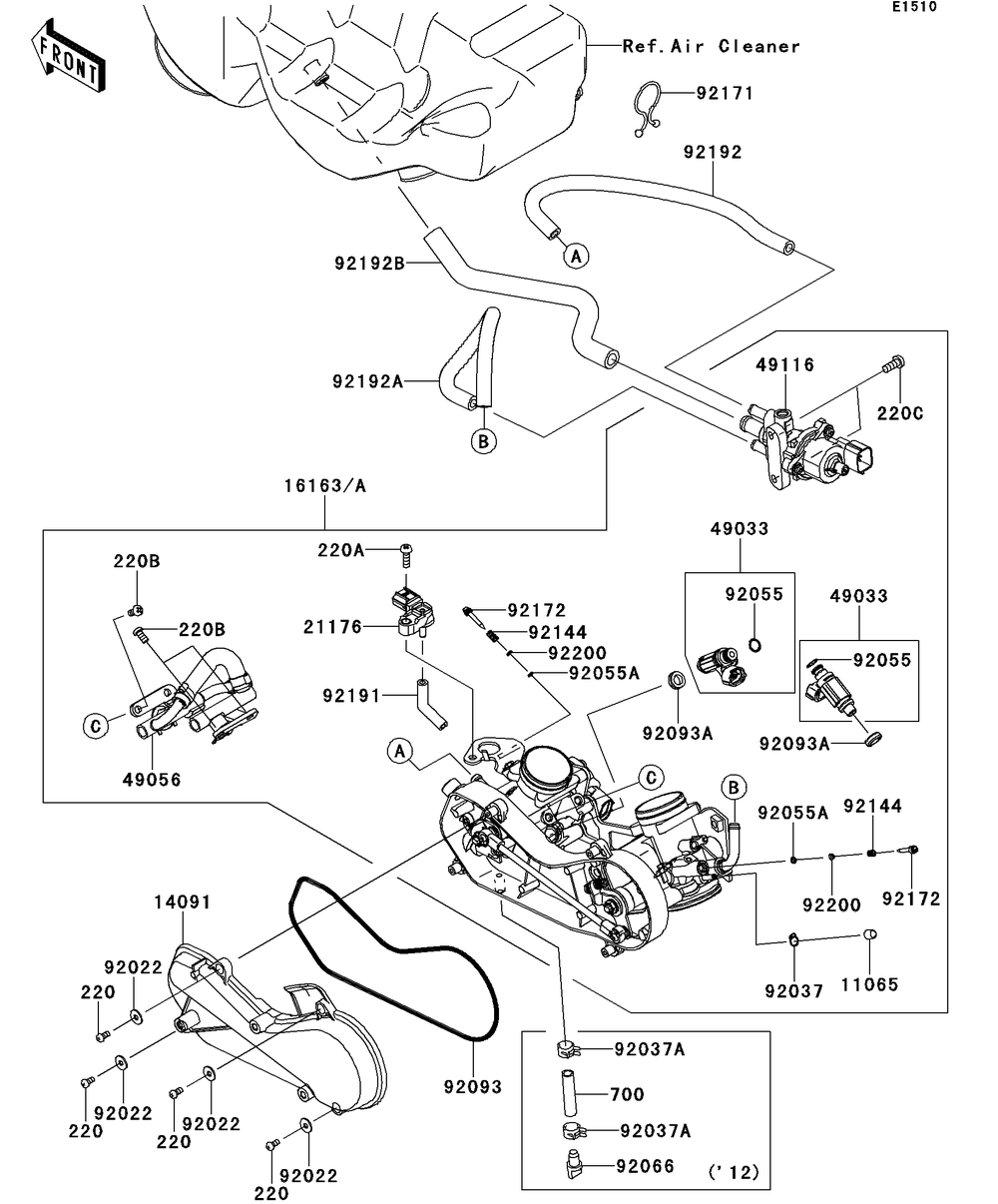 Throttle Diagram and Parts List for KRT750DCF 2012 Kawasaki Lawn Tractor Accessories