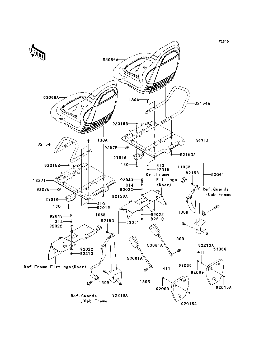 Seat Diagram and Parts List for KRF750TAF 2010 Kawasaki Lawn Tractor Accessories