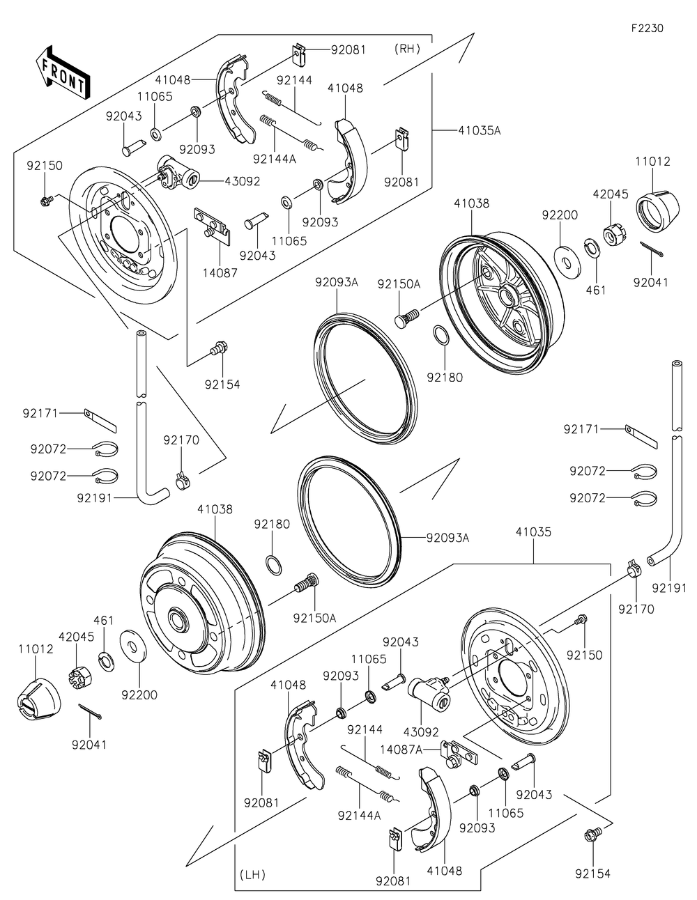Front Hubs/Brakes Diagram and Parts List for KAF620SKF 2019 Kawasaki Lawn Tractor Accessories