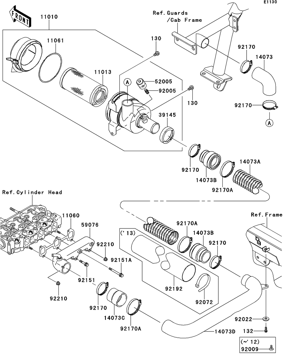 Air Cleaner Diagram and Parts List for KAF950GDF 2013 Kawasaki Lawn Tractor Accessories