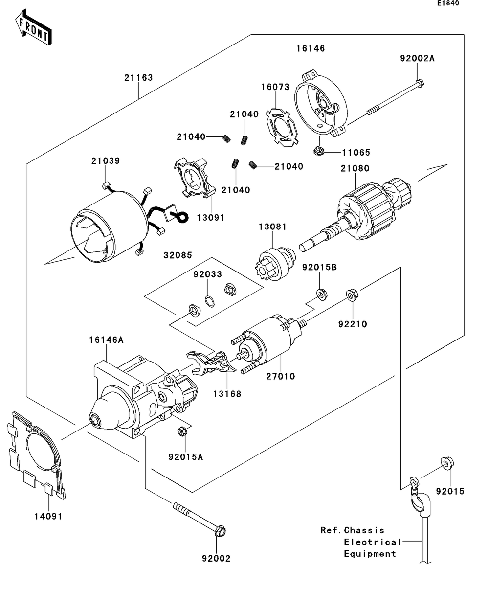 Starter Motor Diagram and Parts List for KAF400DEF 2014 Kawasaki Lawn Tractor Accessories