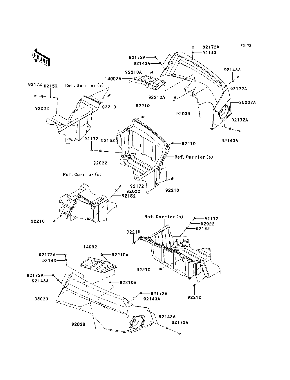 Rear Fender Diagram and Parts List for KRT800BEF 2014 Kawasaki Lawn Tractor Accessories