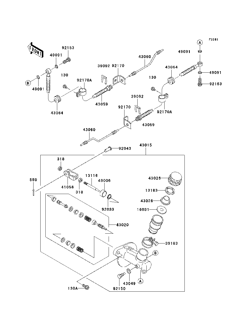 Master Cylinder Diagram and Parts List for KAF620K7F 2007 & Prior Kawasaki Lawn Tractor Accessories