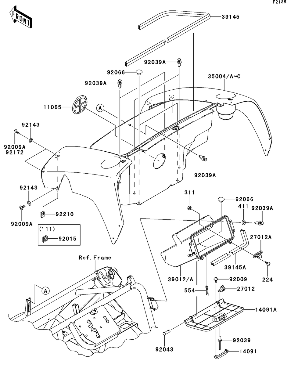 Front Box Diagram and Parts List for KAF400BEF 2014 Kawasaki Lawn Tractor Accessories