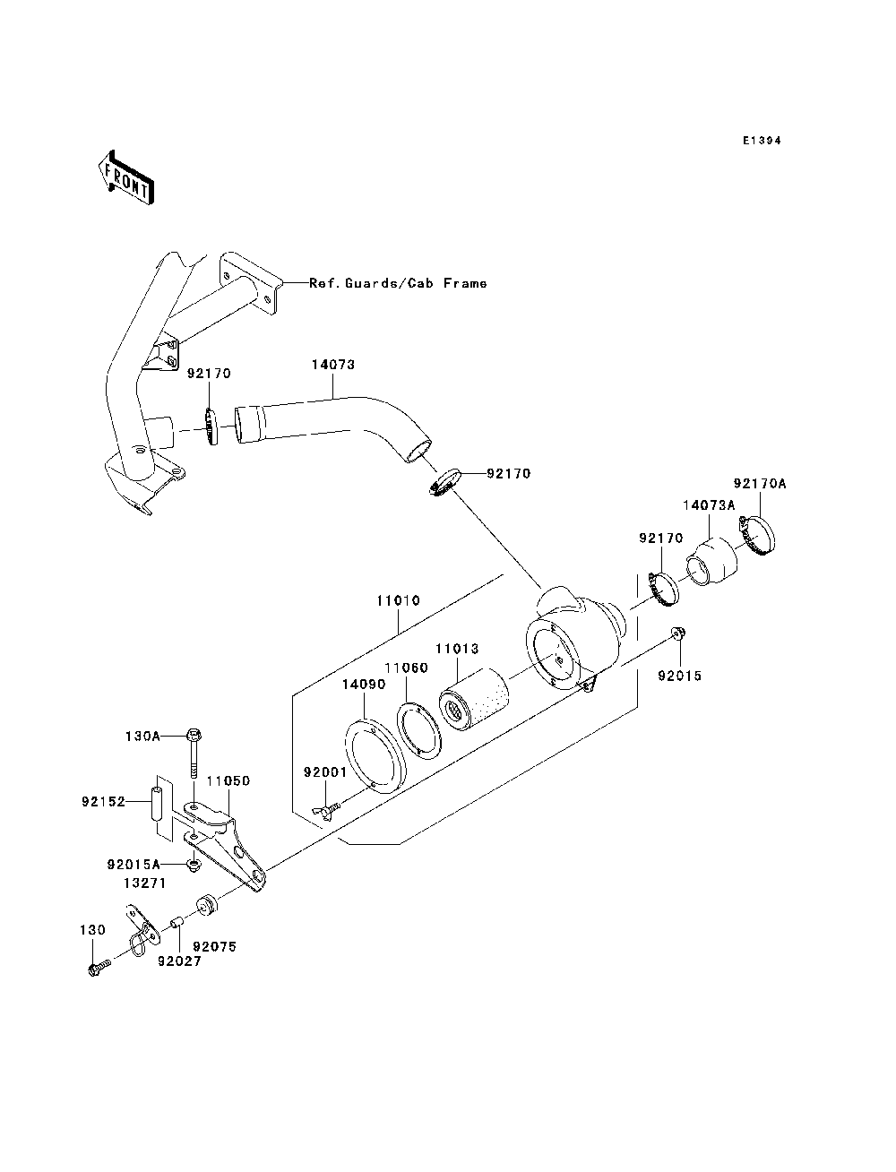 Air Cleaner-Belt Converter Diagram and Parts List for KAF620K7F 2007 & Prior Kawasaki Lawn Tractor Accessories