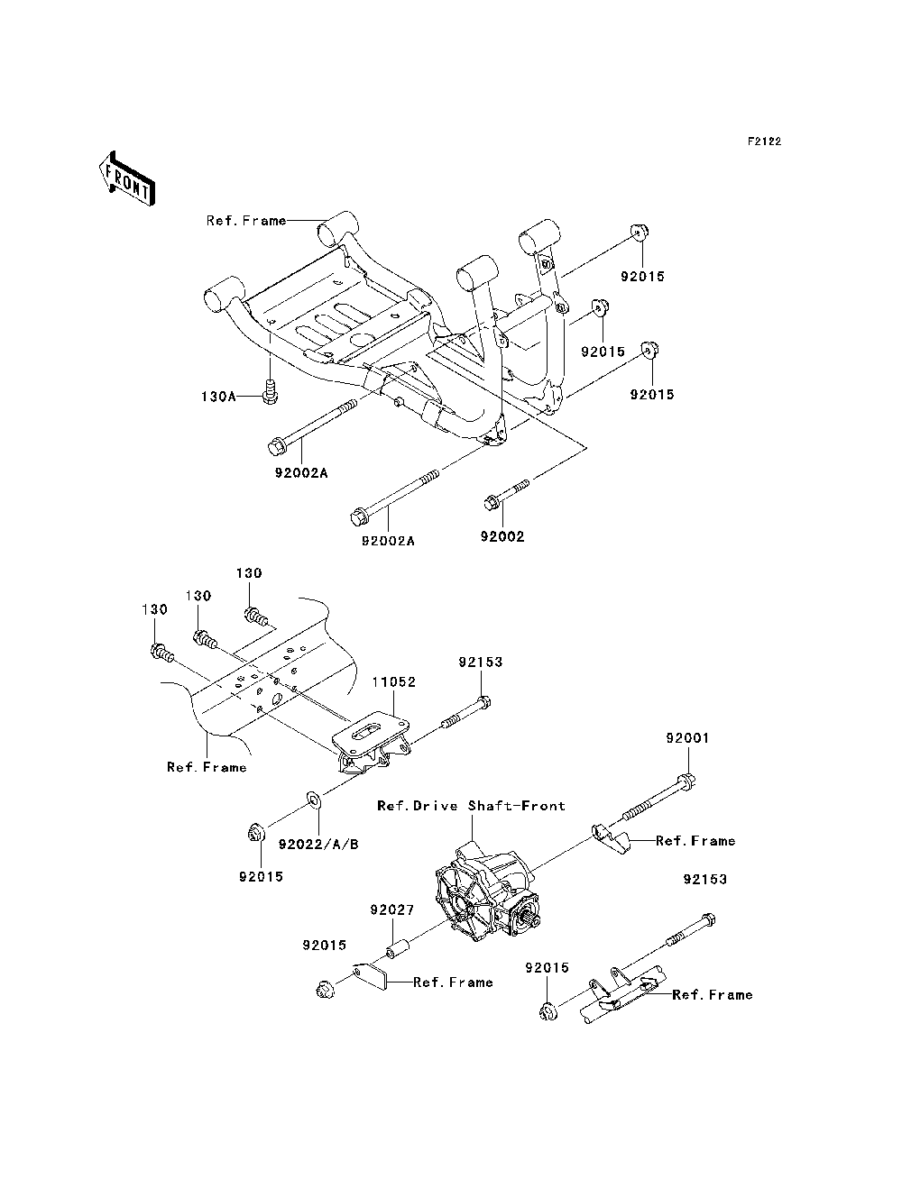 Engine Mount Diagram and Parts List for KAF950B7F 2007 & Prior Kawasaki Lawn Tractor Accessories