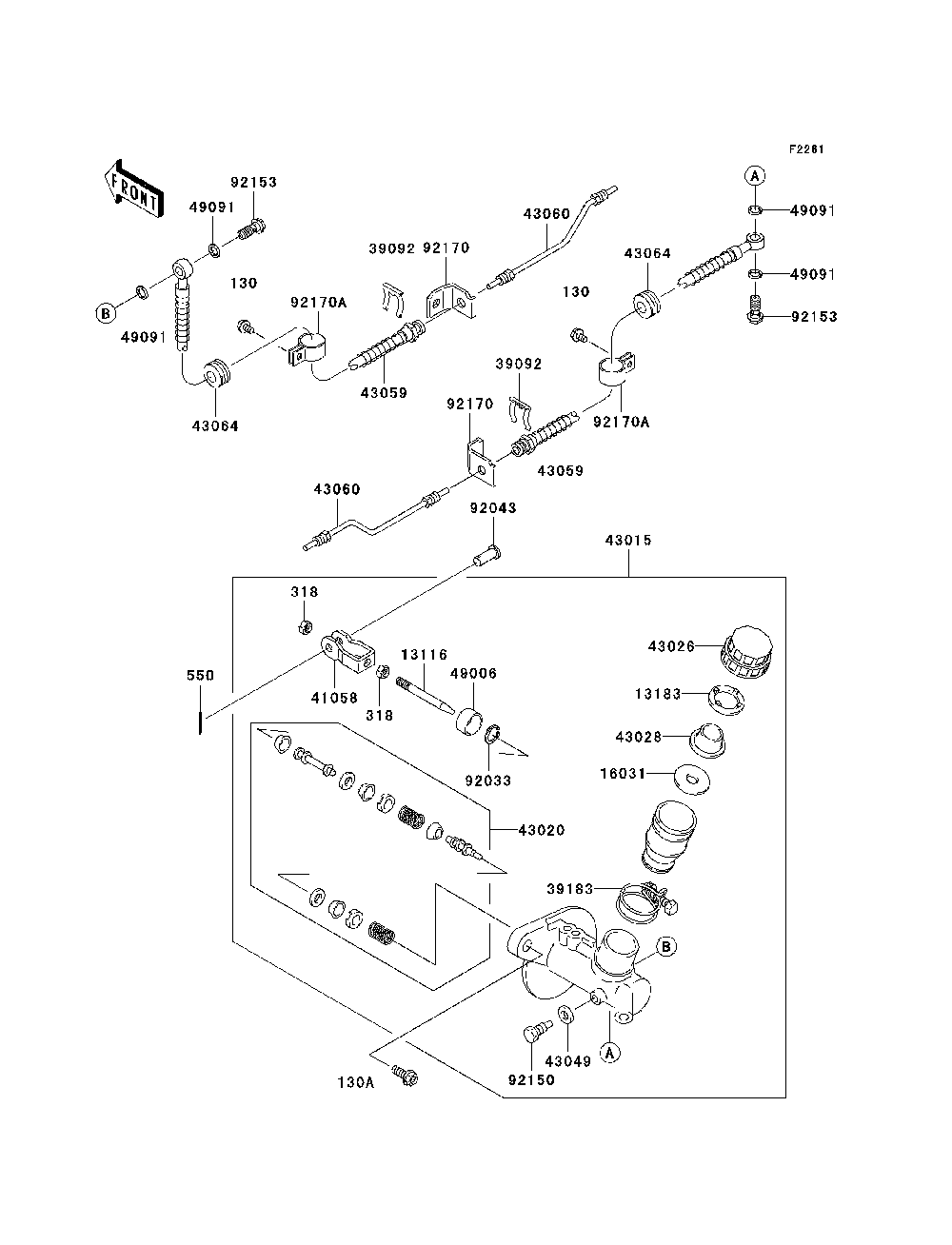 Master Cylinder Diagram and Parts List for KAF950C7F 2007 & Prior Kawasaki Lawn Tractor Accessories