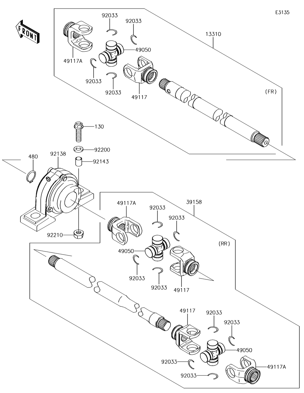 Drive Shaft-Propeller Diagram and Parts List for KAF620MHF 2017 Kawasaki Lawn Tractor Accessories