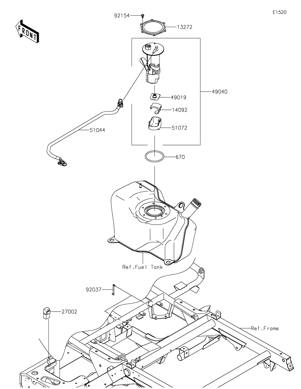 Fuel Pump Diagram and Parts List for KAF400YPFNN 2023 Kawasaki Lawn Tractor Accessories