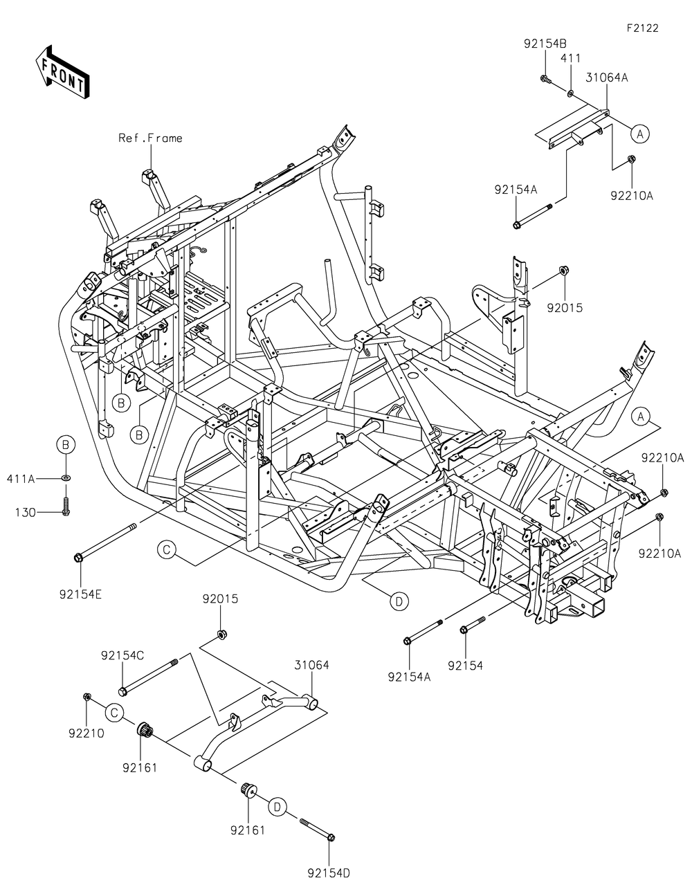 Engine Mount Diagram and Parts List for KRF800JNFNL 2022 Kawasaki Lawn Tractor Accessories