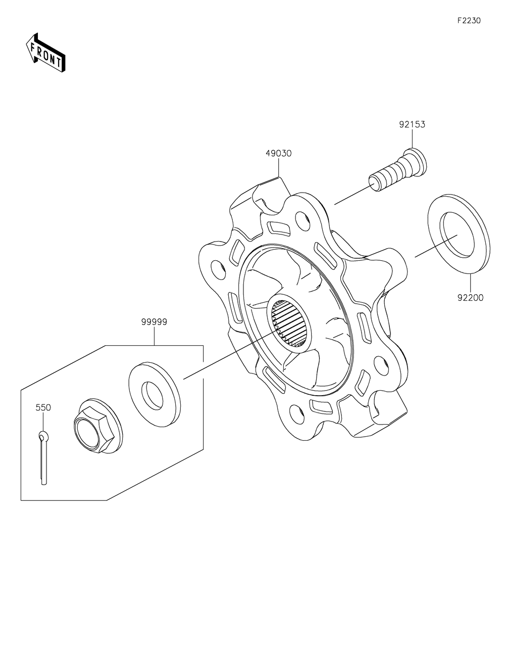 Front Hubs/Brakes Diagram and Parts List for KRF1000DMFNN 2021 Kawasaki Lawn Tractor Accessories