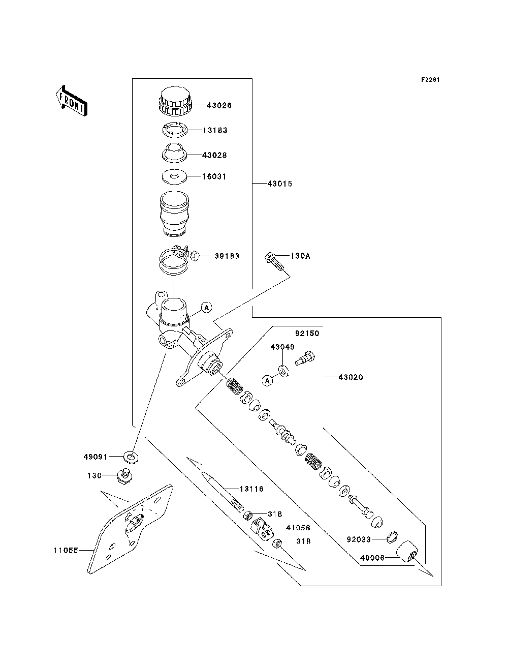 Master Cylinder Diagram and Parts List for KRF750RDF 2013 Kawasaki Lawn Tractor Accessories