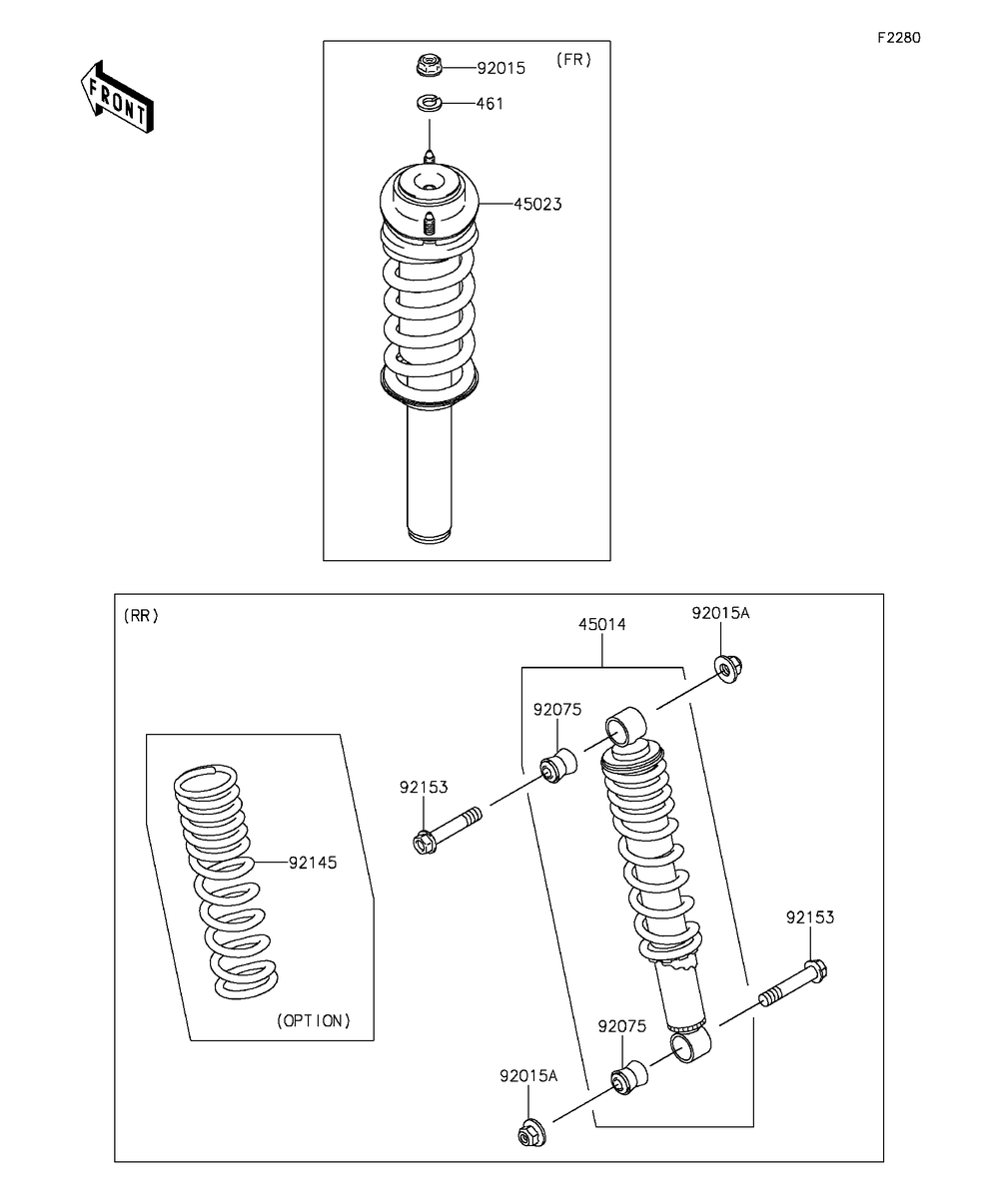 Shock Absorber Diagram and Parts List for KAF400DFF 2015 Kawasaki Lawn Tractor Accessories