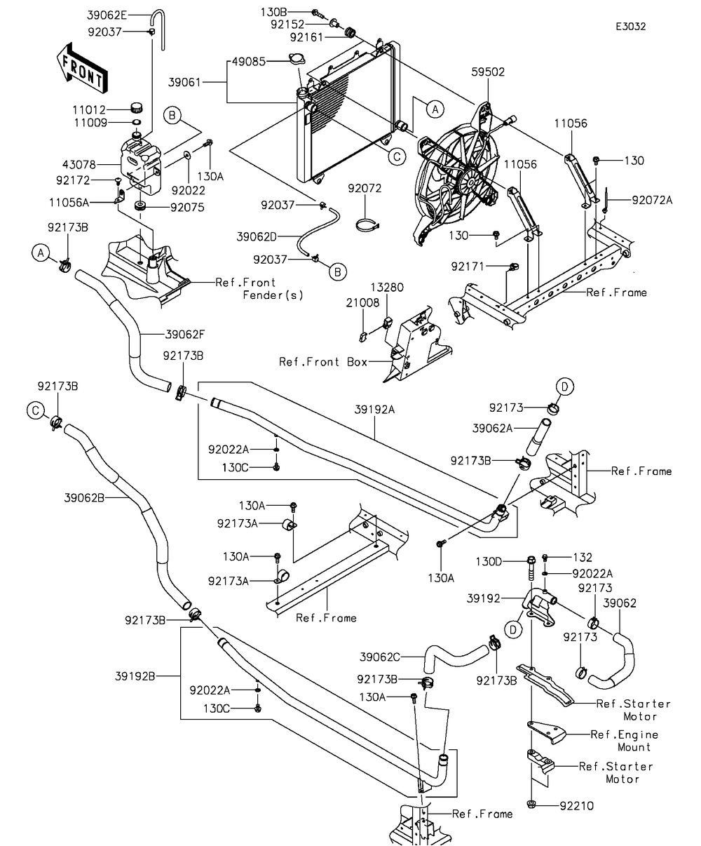 Radiator Diagram and Parts List for KAF820HGF 2016 Kawasaki Lawn Tractor Accessories