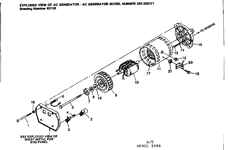 Stator assembly Diagram and Parts List for FA130D-1MP  Kawasaki Generator