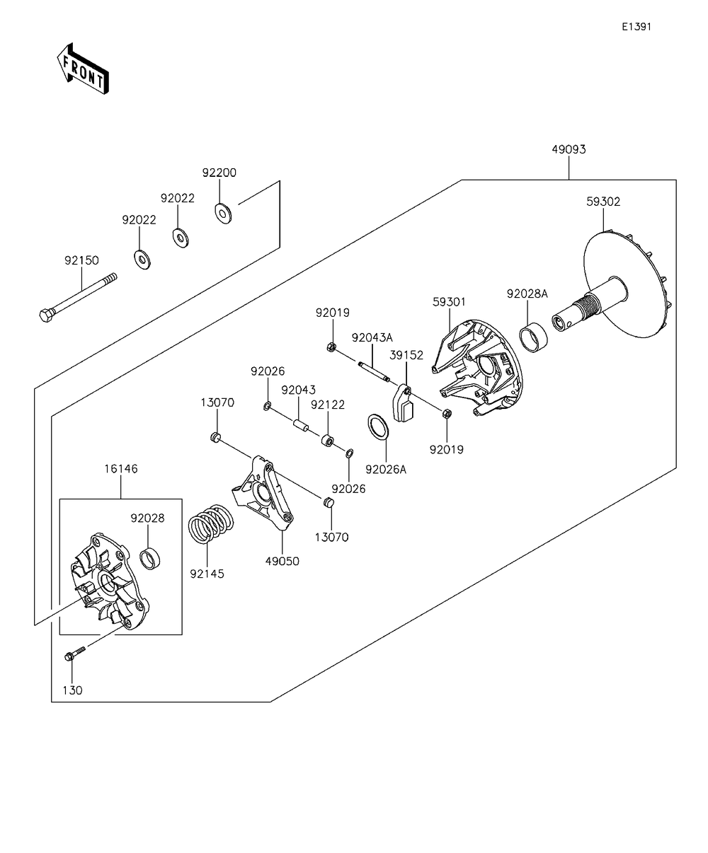 Drive Converter Diagram and Parts List for KAF620RFF 2015 Kawasaki Lawn Tractor Accessories