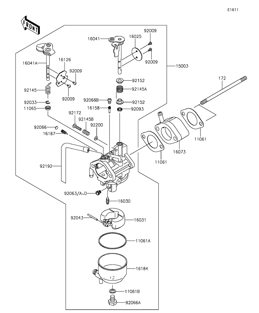 Carburetor Diagram and Parts List for KAF400BGF 2016 Kawasaki Lawn Tractor Accessories