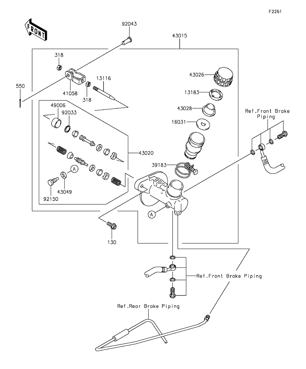 Master Cylinder Diagram and Parts List for KAF400DFF 2015 Kawasaki Lawn Tractor Accessories