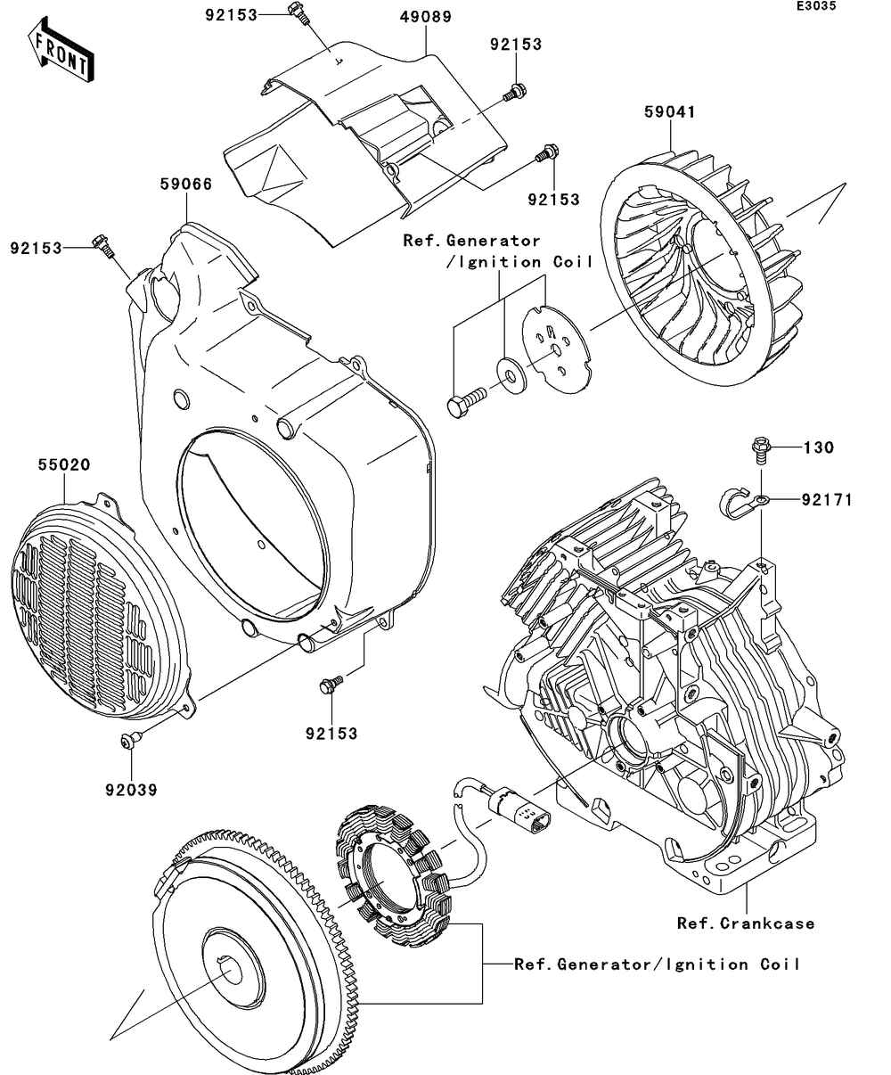 Cooling Diagram and Parts List for KAF400BEF 2014 Kawasaki Lawn Tractor Accessories