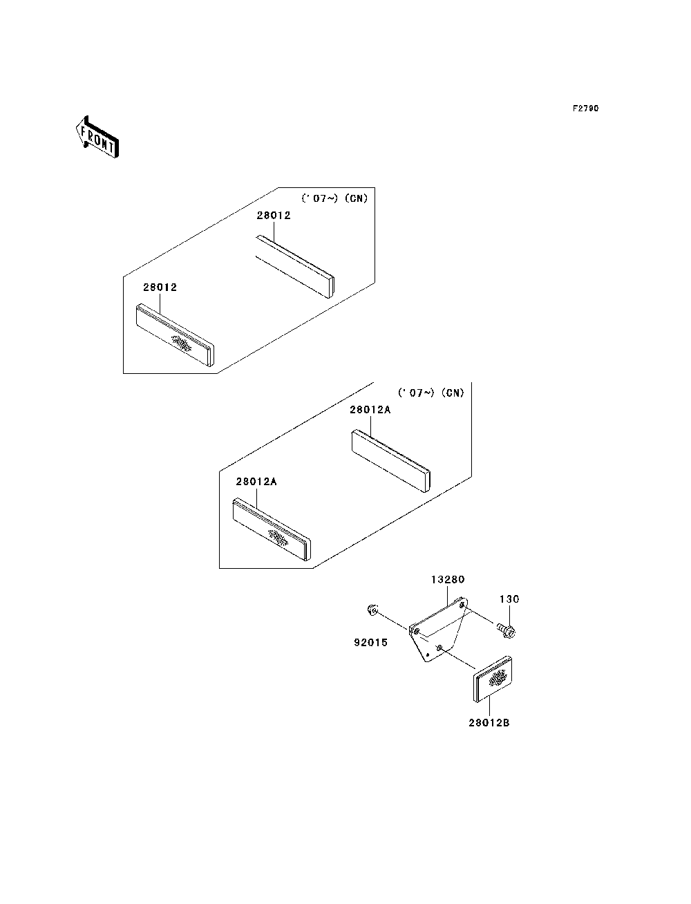 Reflectors Diagram and Parts List for KAF400C7F 2007 & Prior Kawasaki Lawn Tractor Accessories