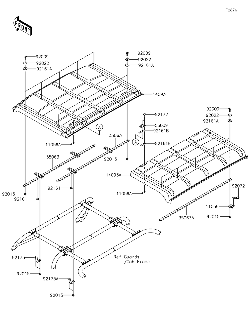 Sun Top Diagram and Parts List for KAF620XJF 2018 Kawasaki Lawn Tractor Accessories