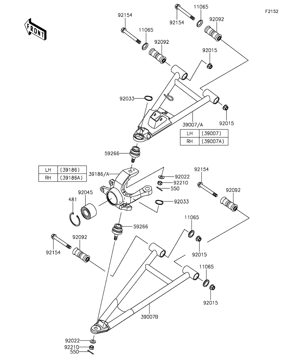 Front Suspension Diagram and Parts List for KAF820BGF 2016 Kawasaki Lawn Tractor Accessories