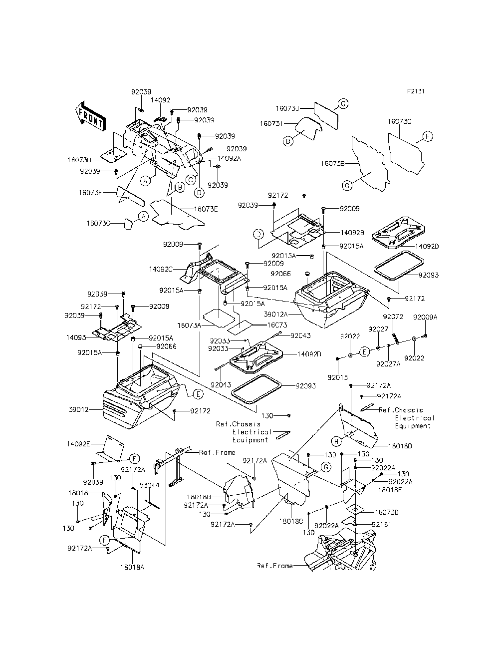 Frame Fittings-Rear Diagram and Parts List for KRF800DFF 2015 Kawasaki Lawn Tractor Accessories