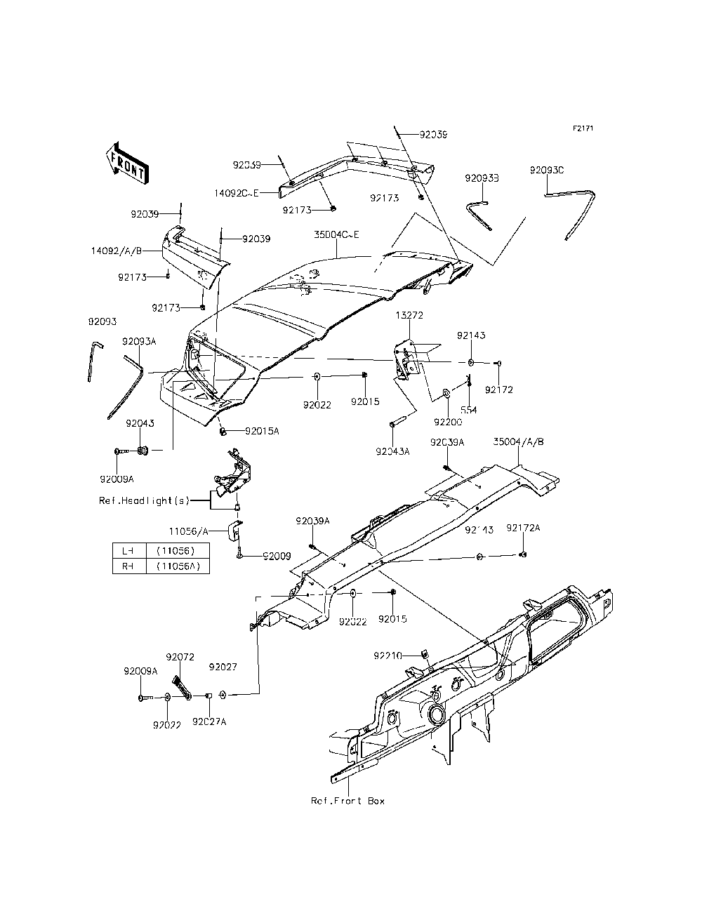 Front Fender Diagram and Parts List for KRF800CFF 2015 Kawasaki Lawn Tractor Accessories