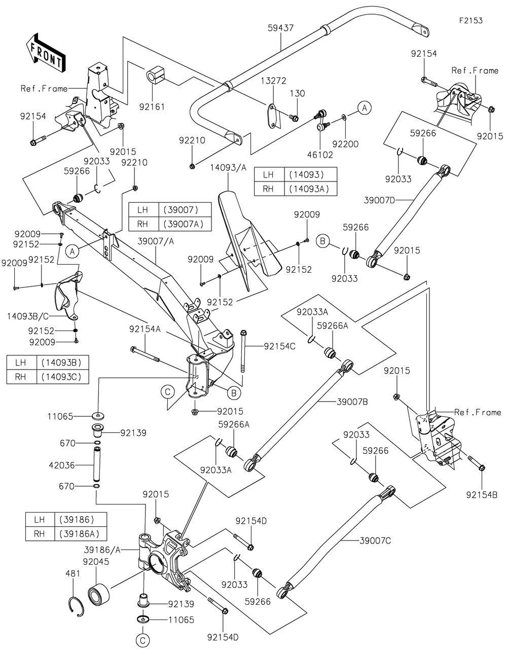 Rear Suspension Diagram and Parts List for KRF1000CMFNN 2021 Kawasaki Lawn Tractor Accessories