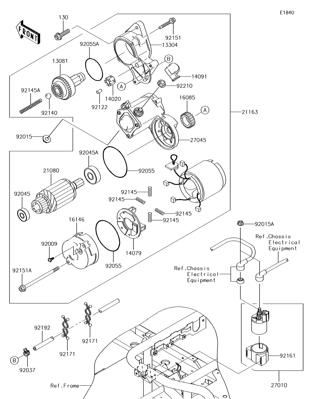 Starter Motor Diagram and Parts List for KAF620TJF 2018 Kawasaki Lawn Tractor Accessories