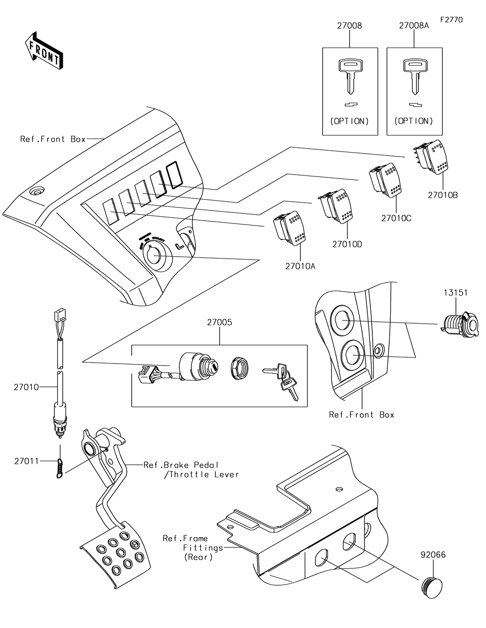 Ignition Switch Diagram and Parts List for KAF1000HJF 2018 Kawasaki Lawn Tractor Accessories