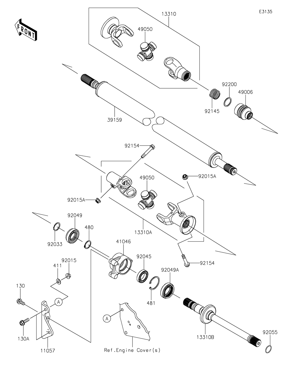 Drive Shaft-Propeller Diagram and Parts List for KRF1000DPFNL 2023 Kawasaki Lawn Tractor Accessories