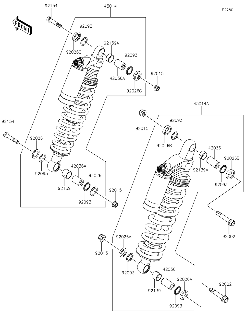 Shock Absorber Diagram and Parts List for KRT800FPFNN 2023 Kawasaki Lawn Tractor Accessories