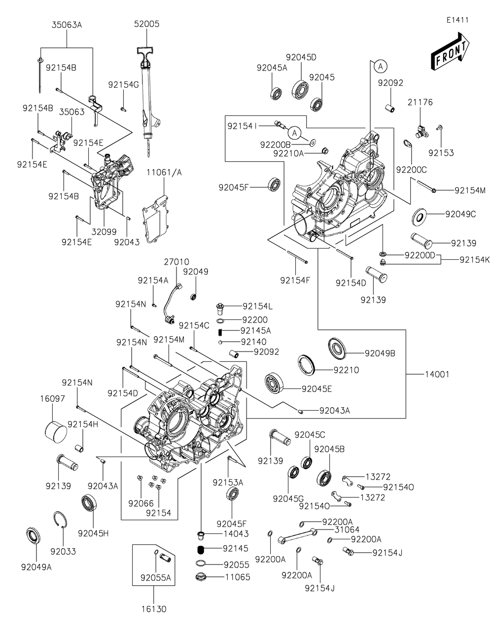 Crankcase Diagram and Parts List for KAF700BKF 2019 Kawasaki Lawn Tractor Accessories
