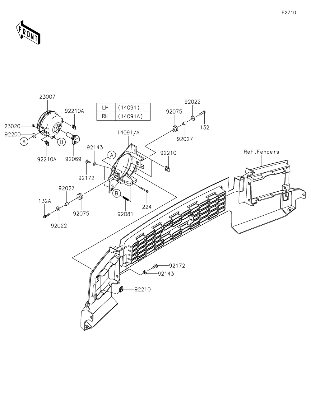 Headlight Diagram and Parts List for KAF620MLF 2020 Kawasaki Lawn Tractor Accessories