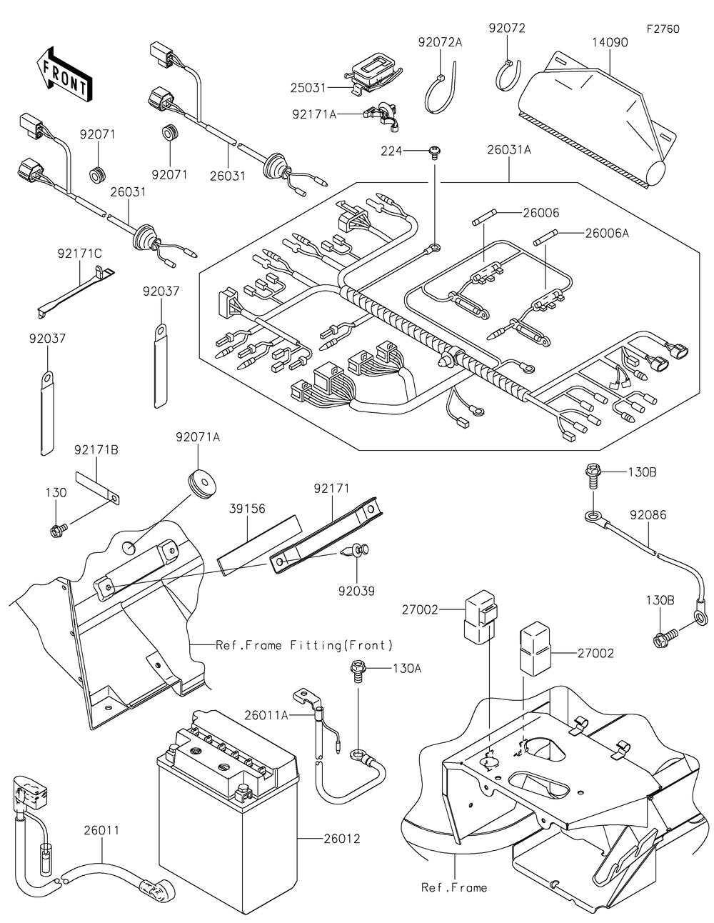 Chassis Electrical Equipment Diagram and Parts List for KAF400FGF 2016 Kawasaki Lawn Tractor Accessories