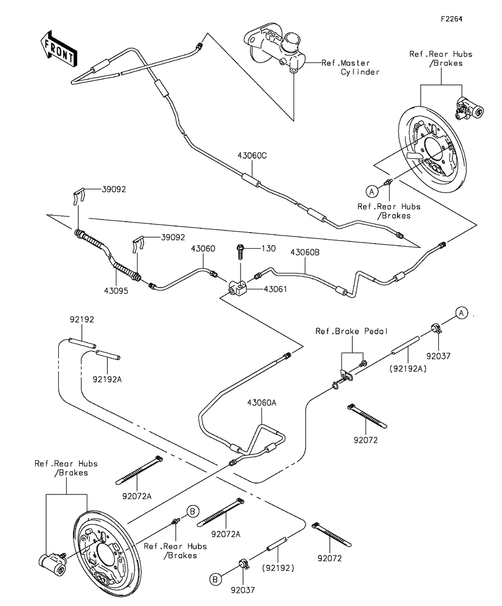 Rear Brake Piping Diagram and Parts List for KAF400DFF 2015 Kawasaki Lawn Tractor Accessories