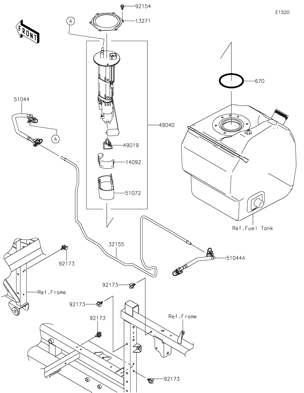 Fuel Pump Diagram and Parts List for KAF820BJF 2018 Kawasaki Lawn Tractor Accessories