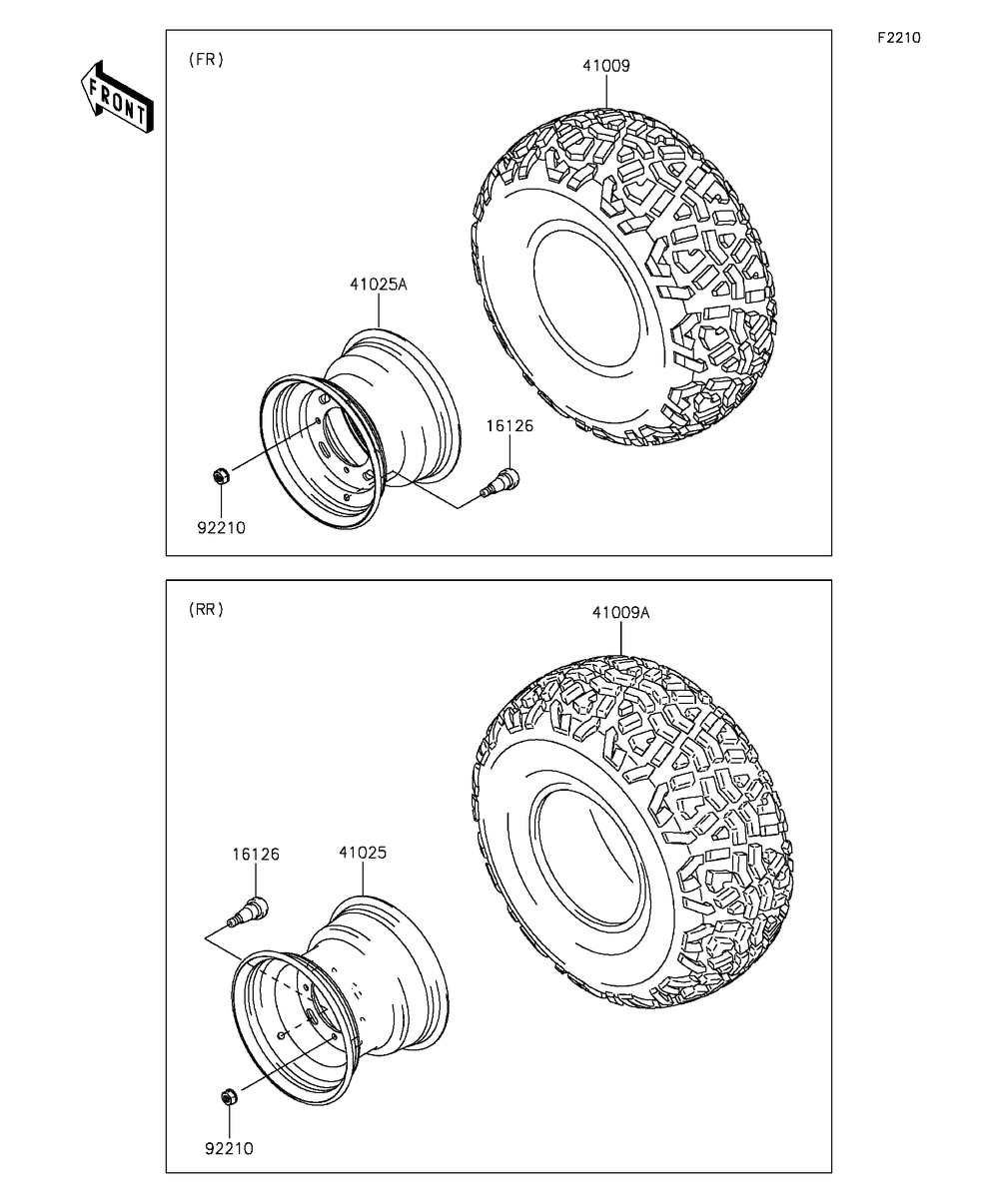 Wheels/Tires Diagram and Parts List for KAF400AGF 2016 Kawasaki Lawn Tractor Accessories