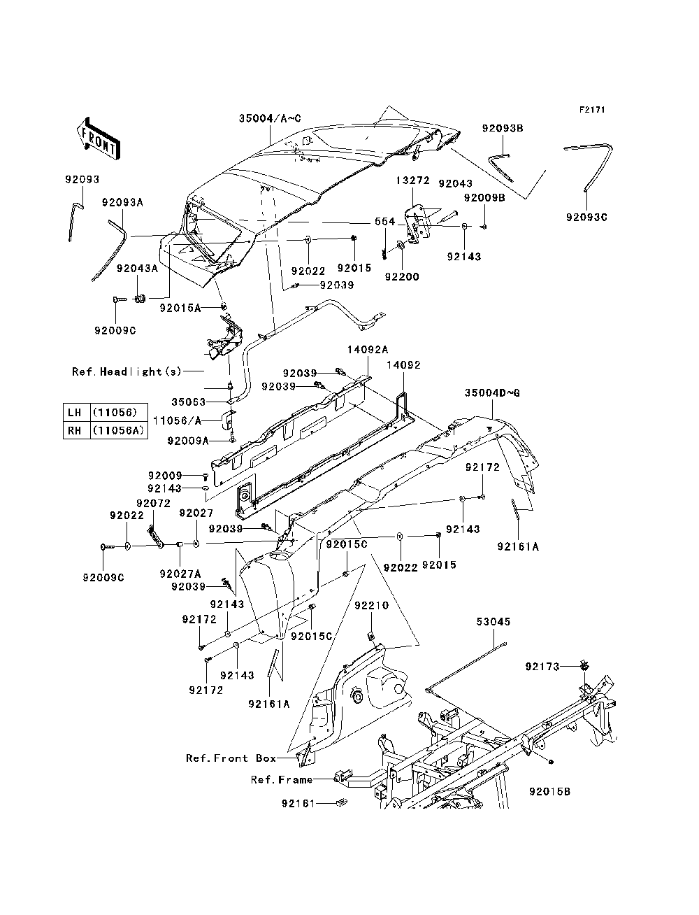 Front Fender Diagram and Parts List for KRF750TAF 2010 Kawasaki Lawn Tractor Accessories