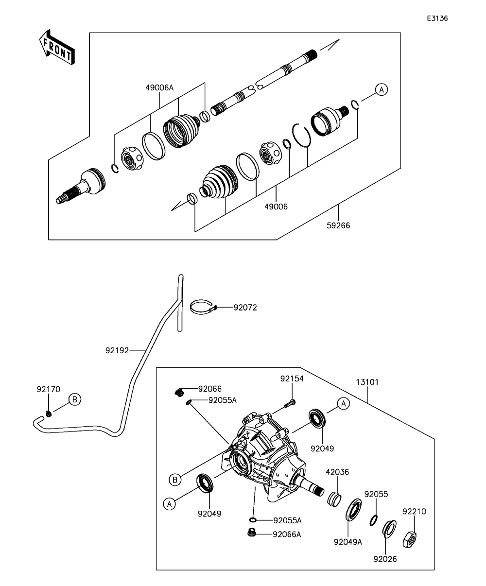 Drive Shaft-Front Diagram and Parts List for KAF820BHF 2017 Kawasaki Lawn Tractor Accessories